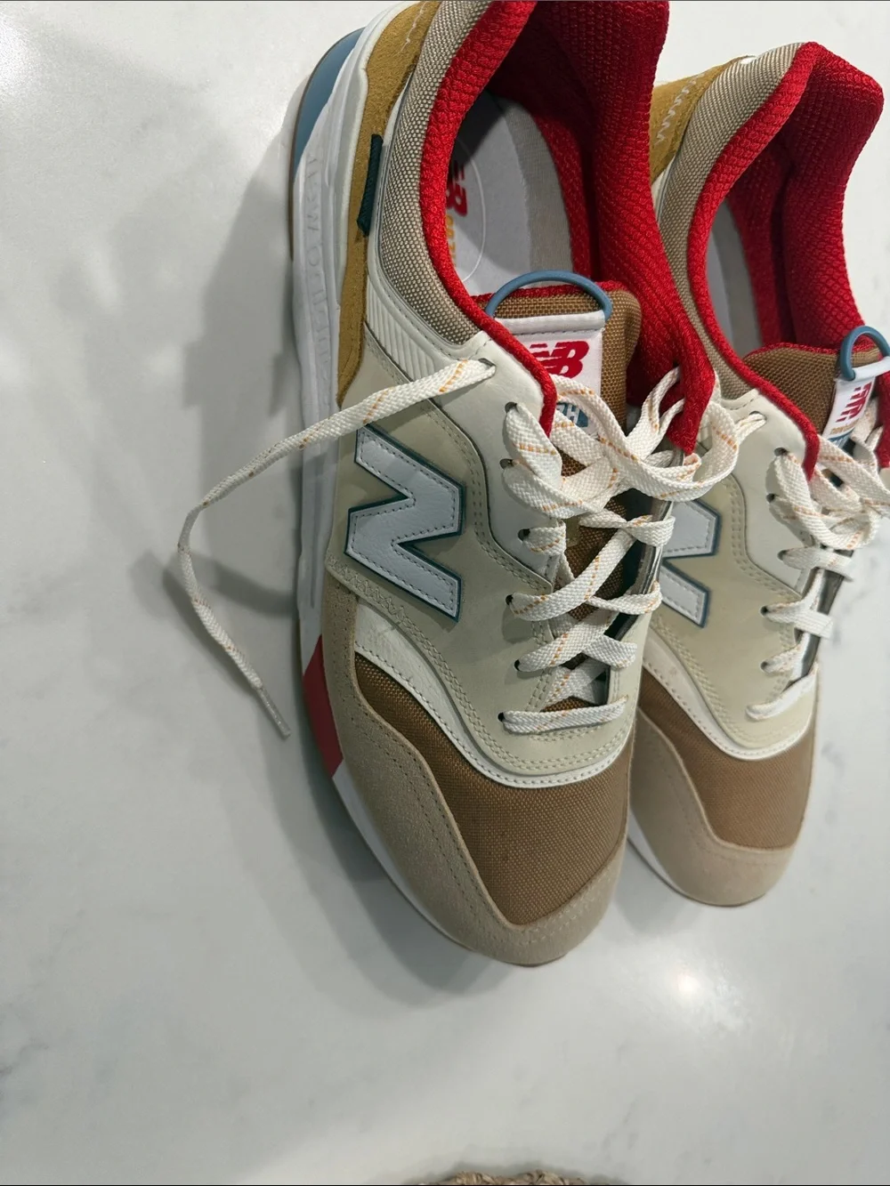 New Balance Men's Beige, Brown & Red Lace-Up Sneakers